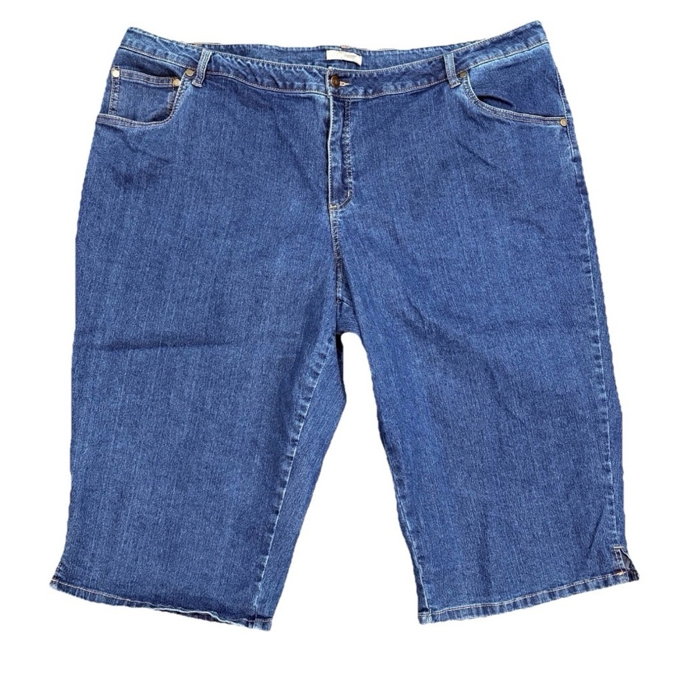Woman Within Bermuda Shorts Womens 28W Petite Blue Denim Stretch Boho